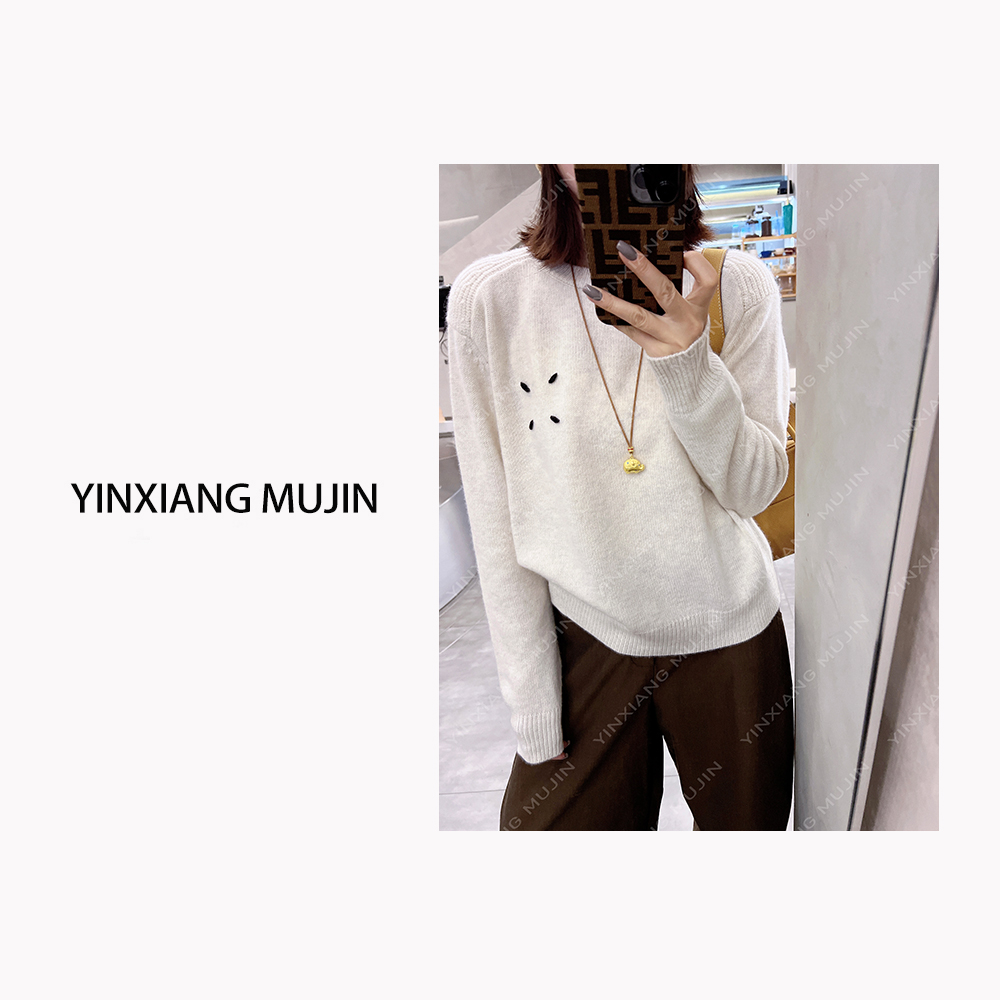【YINXIANG MUJIN】四角线毛衣 时尚宽松圆领套头短款女士羊毛衫冬