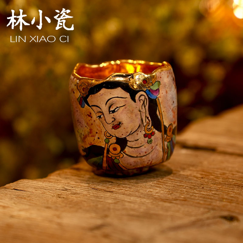 林小瓷禾泥造物敦煌茶杯主人杯手绘手工泡茶壶粗陶志野烧