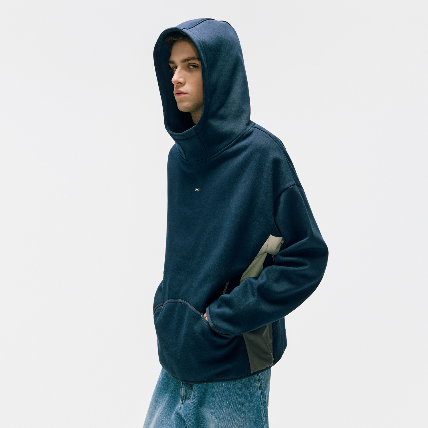 NORYBRAND  加绒内里拼接异形口袋撞色连帽卫衣 抗静电百搭款上衣
