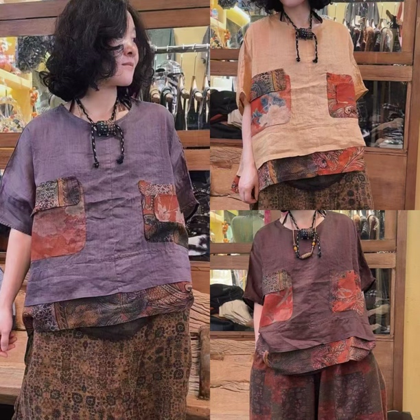 苎麻贴布兜半袖（衣长56胸围150）