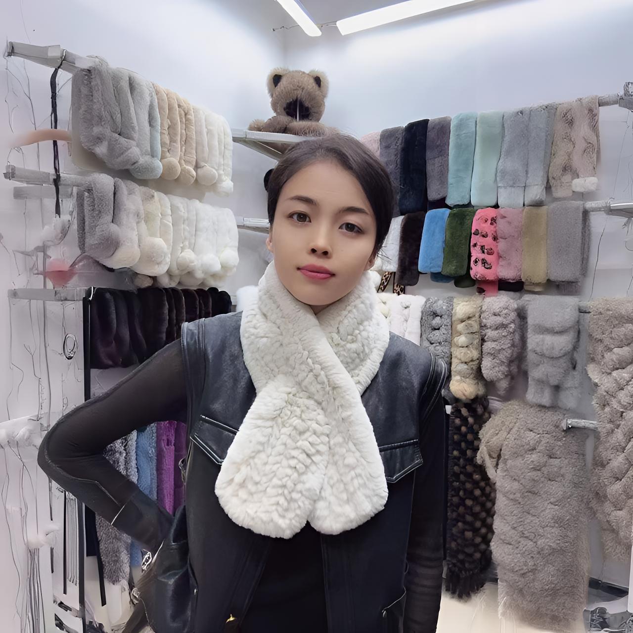 高品质时尚百搭真獭兔毛编织围巾