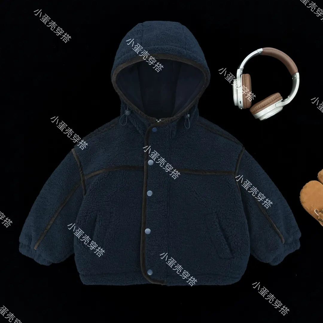 【小蛋壳】【现货】儿童秋冬新款韩版宽松加绒加厚男童毛毛连帽外套