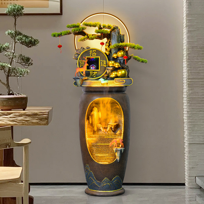 假山循环流水风水别墅公司乔迁酒店客厅室内玄关办公阳台装饰摆件