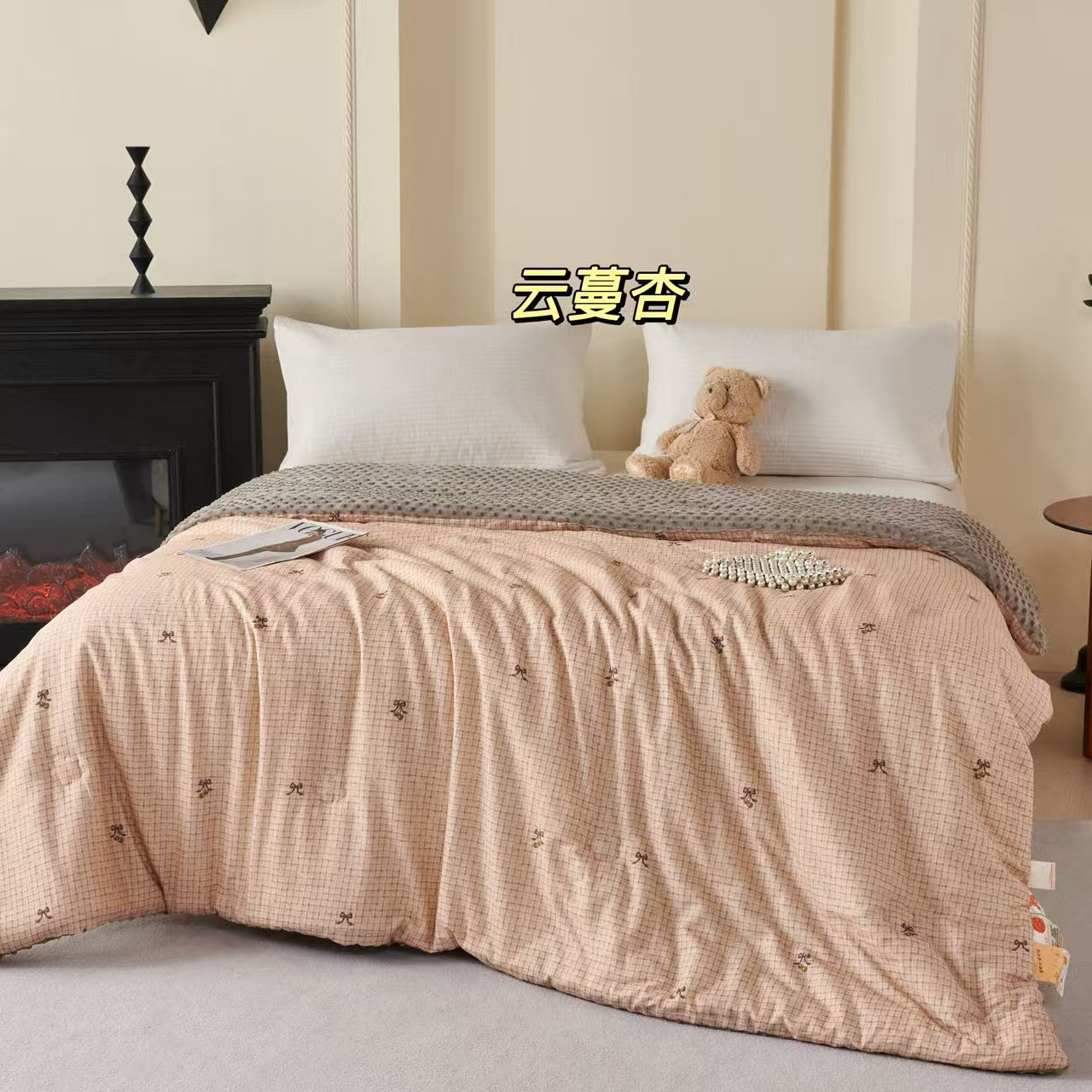 【HS韩尚轻奢双层纱豆豆春秋被】柔软轻奢亲肤双面机洗双层灰色