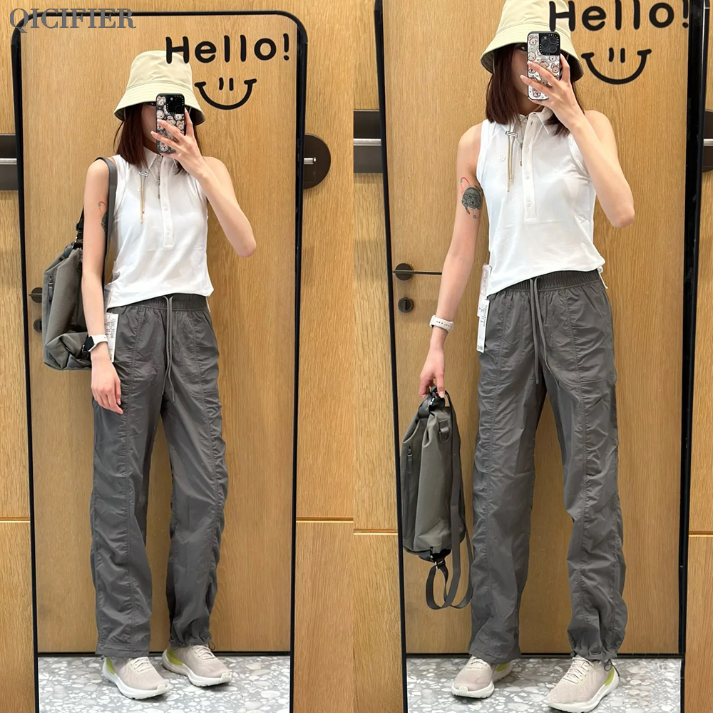 灰色  轻盈裤 宽松款褶饰系带中腰休闲裤 3021