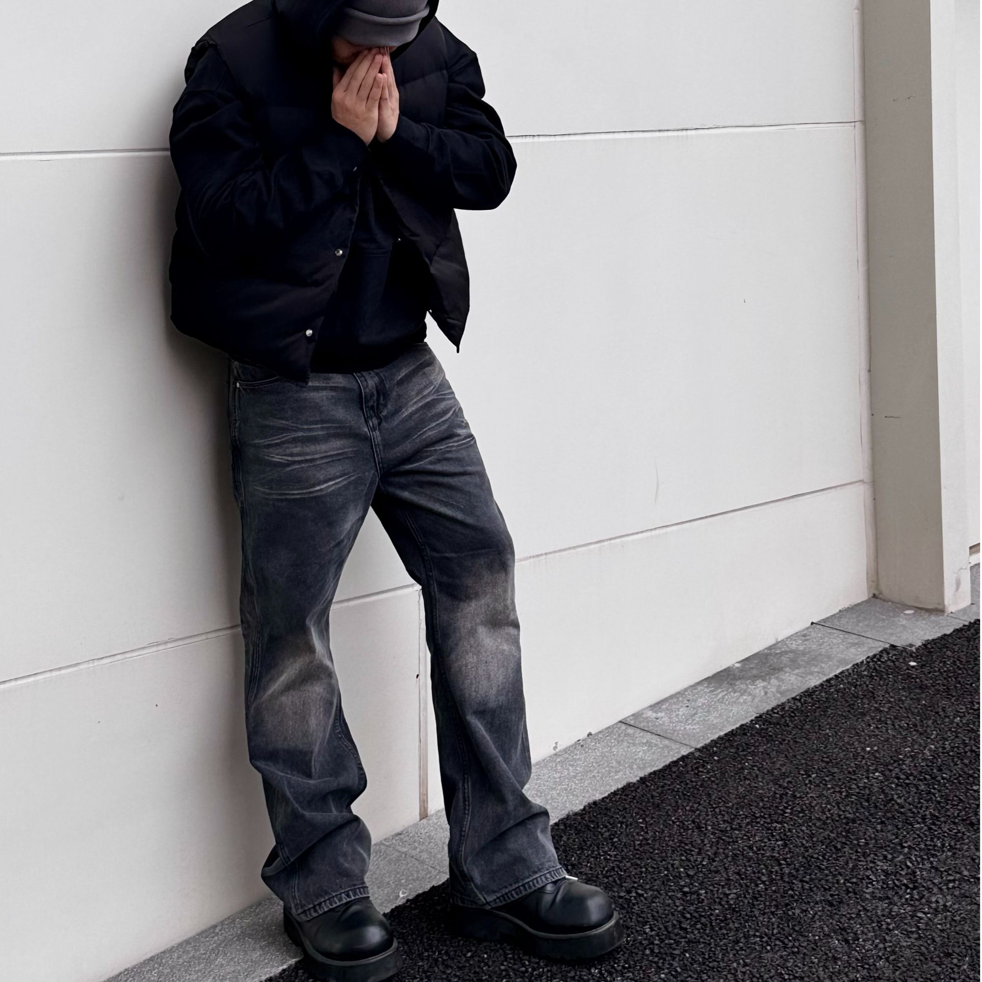 COSSMOR 25AW 水洗烟灰牛 猫须牛仔裤男 直筒