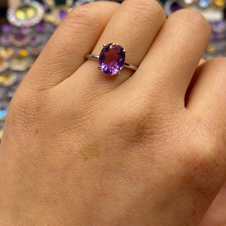 水晶戒指银S925镶嵌天然水晶戒指