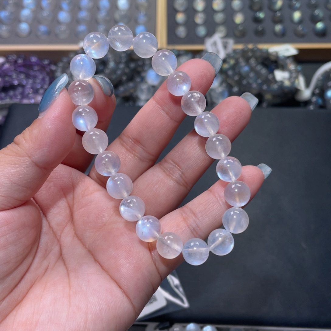 欢****手链未镶嵌长石蓝月光手链8mm+