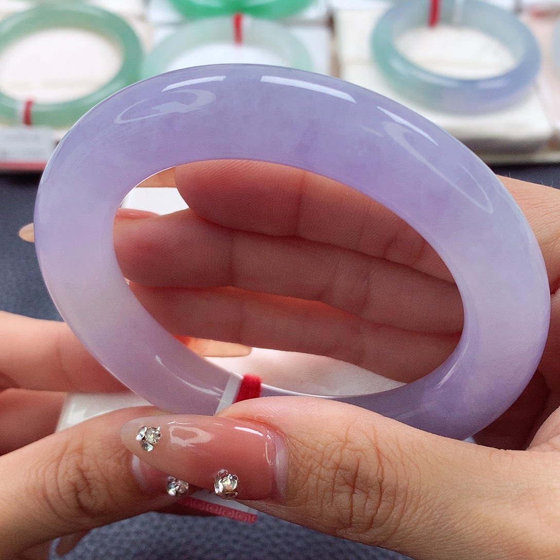 翡翠手镯未镶嵌58.59.60冰紫双12大胖圆 不失紫底妆好