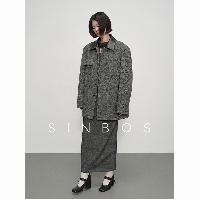 SINBOS胶片影集 大衣女2024秋冬加厚宽肩中古外套ZB