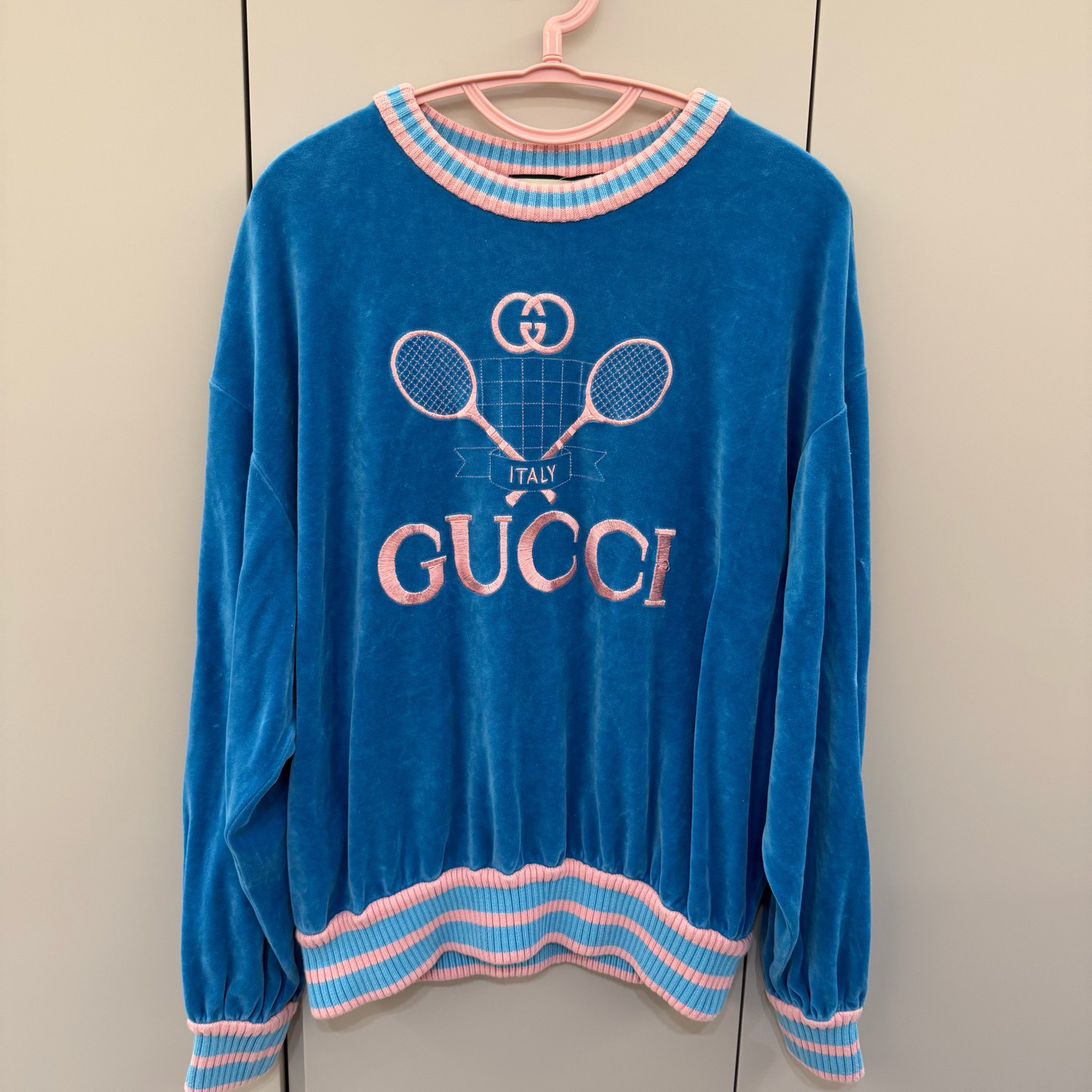 99新 GUCCI/古驰 M码/gucci古驰蓝丝绒卫衣/99新