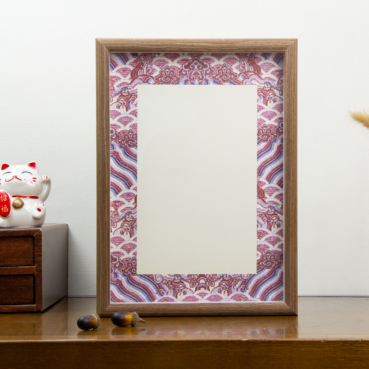 自己写仿宋锦宣卡纸空白相框7寸8DIY书法字画摆台挂画仿锦绫摆件