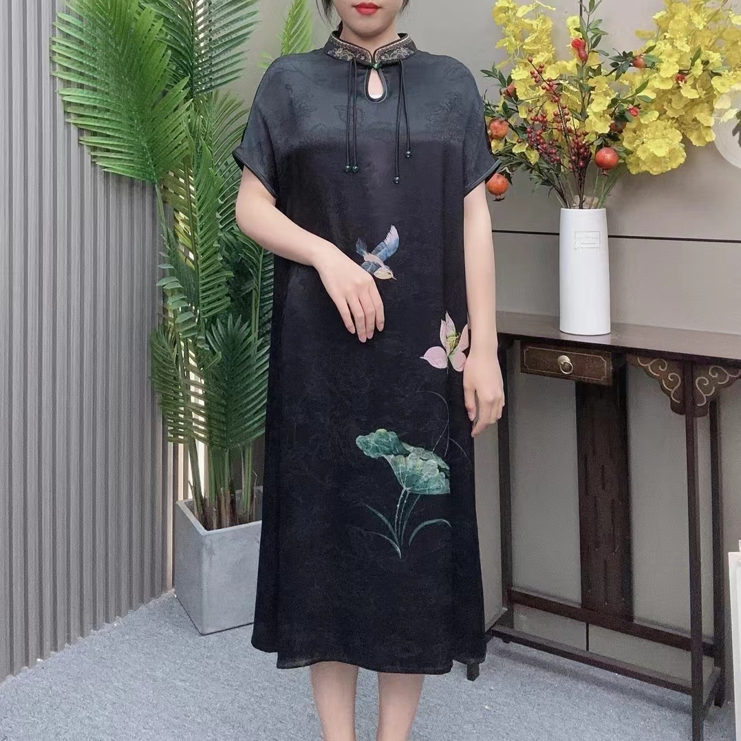 Q22新中式夏季新款香云国风提花刺绣气质时尚显瘦女士连衣裙