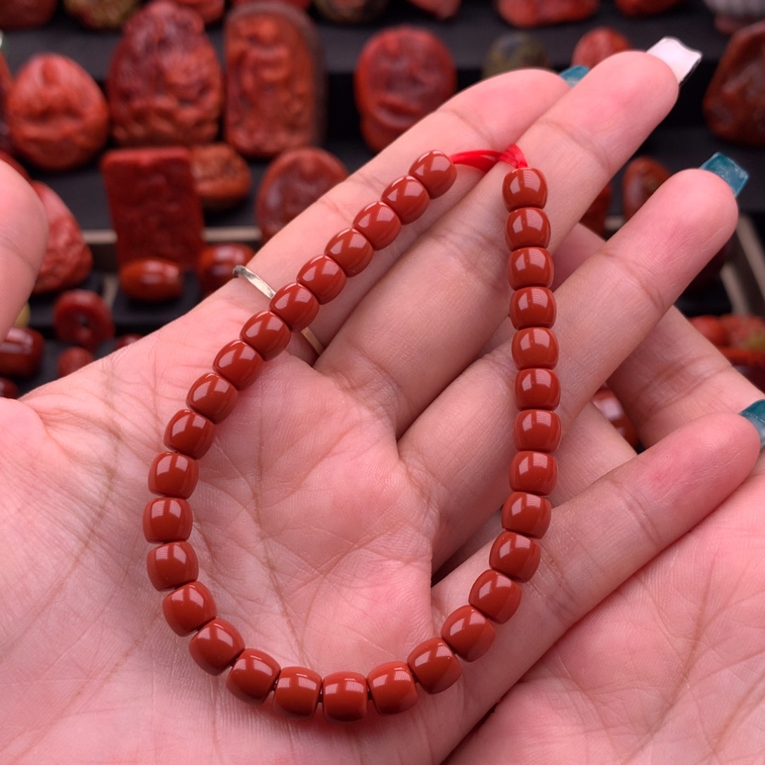 南红玛瑙南红川料直切手串6.9mm未镶嵌影*雀