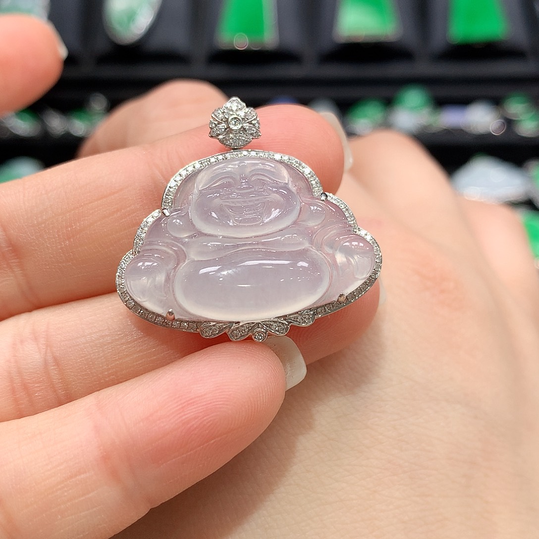 翡翠颈饰18K金镶嵌佛公