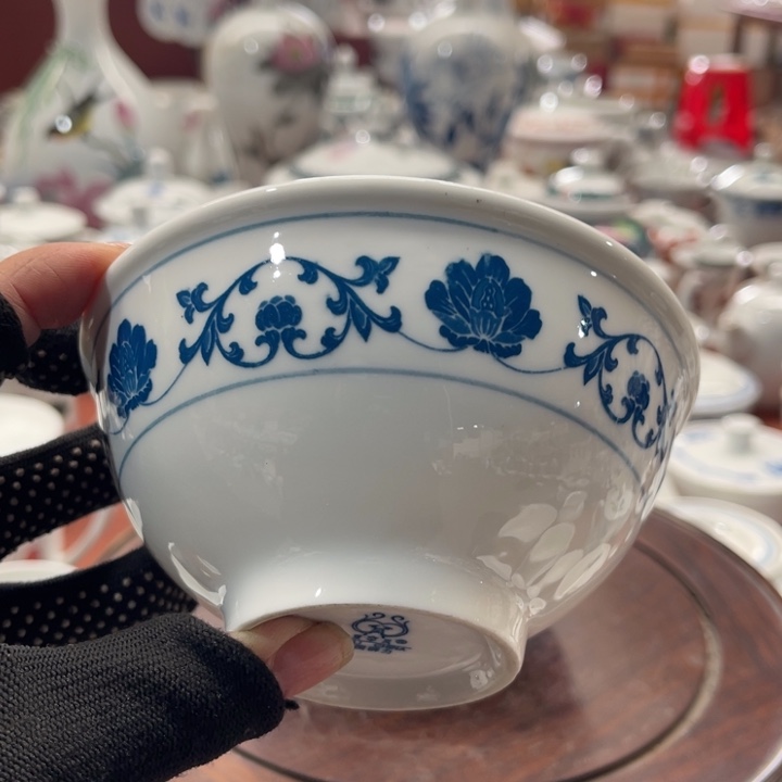 陶瓷醴陵群力釉下青花5寸饭碗