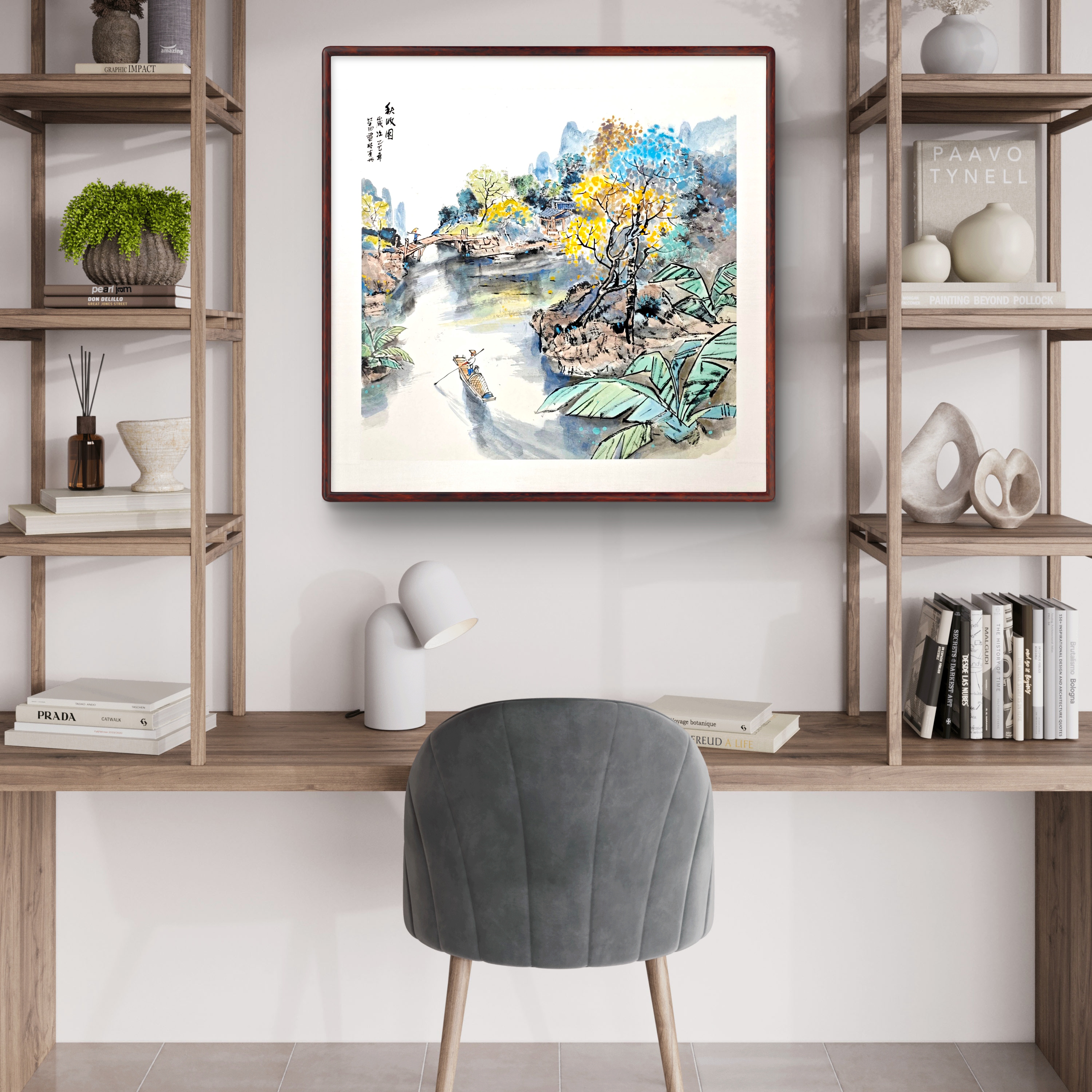 王学田纯手绘《秋收图》书房茶室餐厅客厅走廊入户玄关画带框82*82