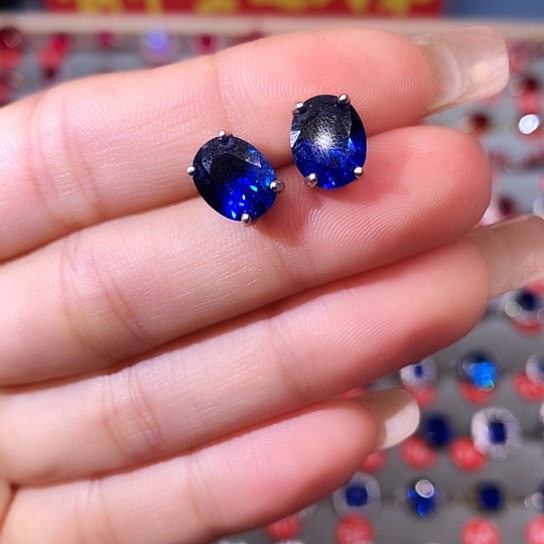 蓝宝石耳饰银S925镶嵌