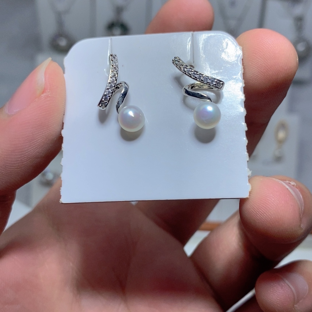 耳饰银S925镶嵌淡水珍珠
