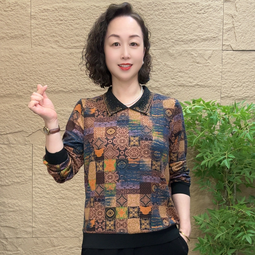 妈妈装时尚漂亮秋季小衫气质宽松中老年秋装休闲百搭女士气质上衣