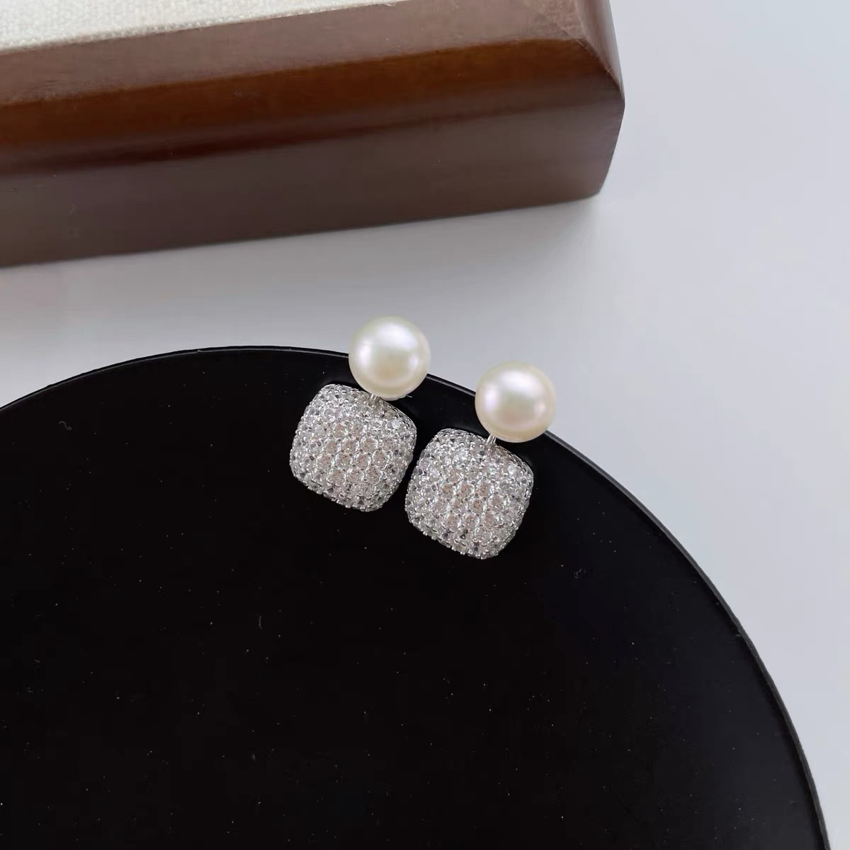 925银针女银色耳钉方形满耳坠耳饰