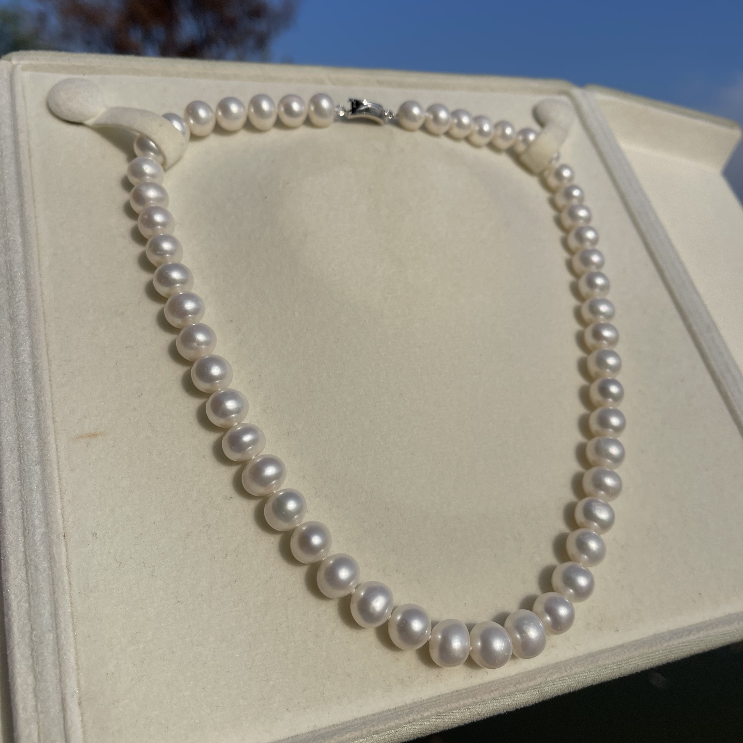 【阿骏珍珠】天然淡水无核珍珠“9-10mm项链“霓光”南京国检大证”