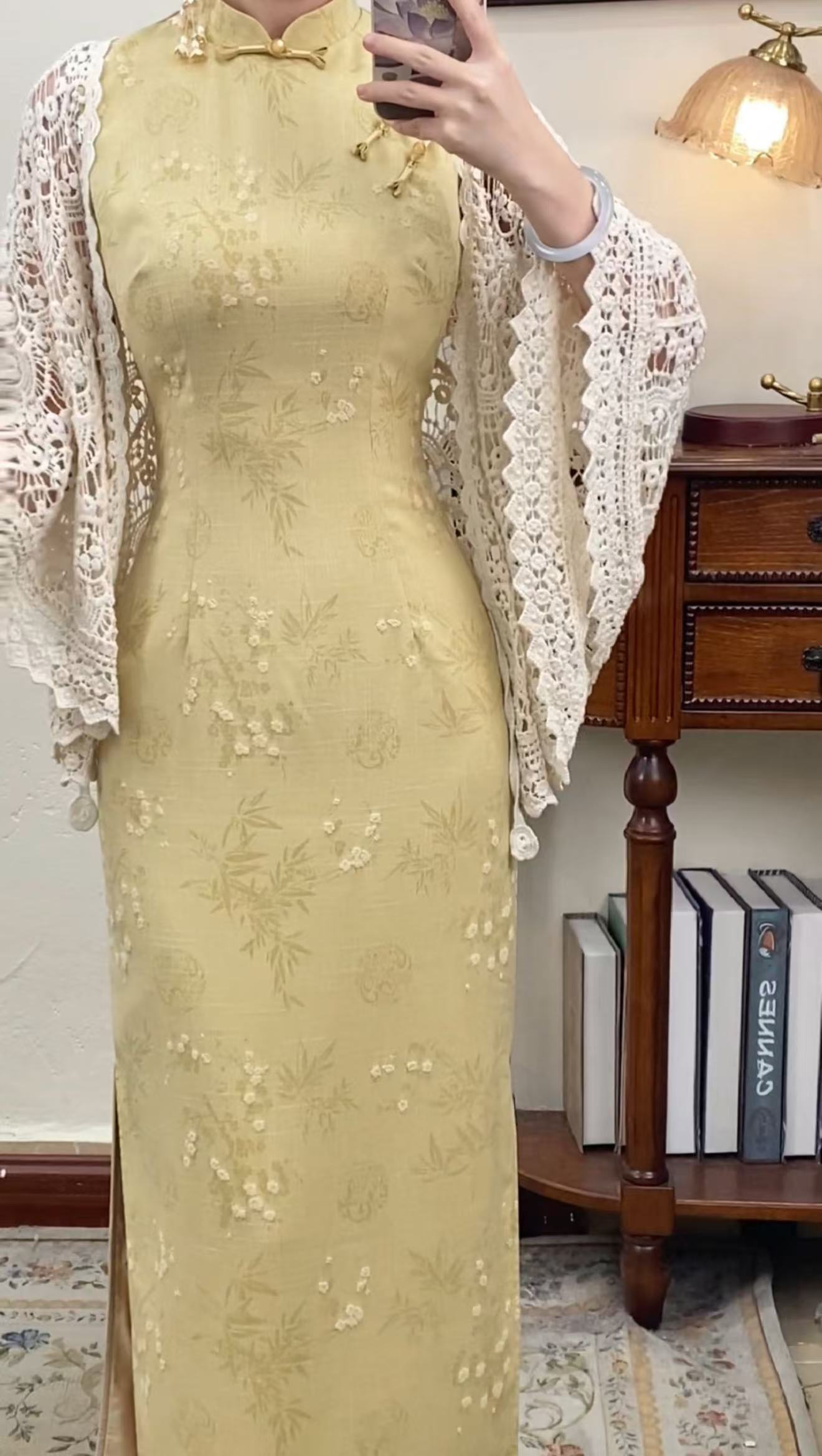 予溪自制【清影】新中式暗纹提花透气长裙温婉复古大气旗袍连衣裙