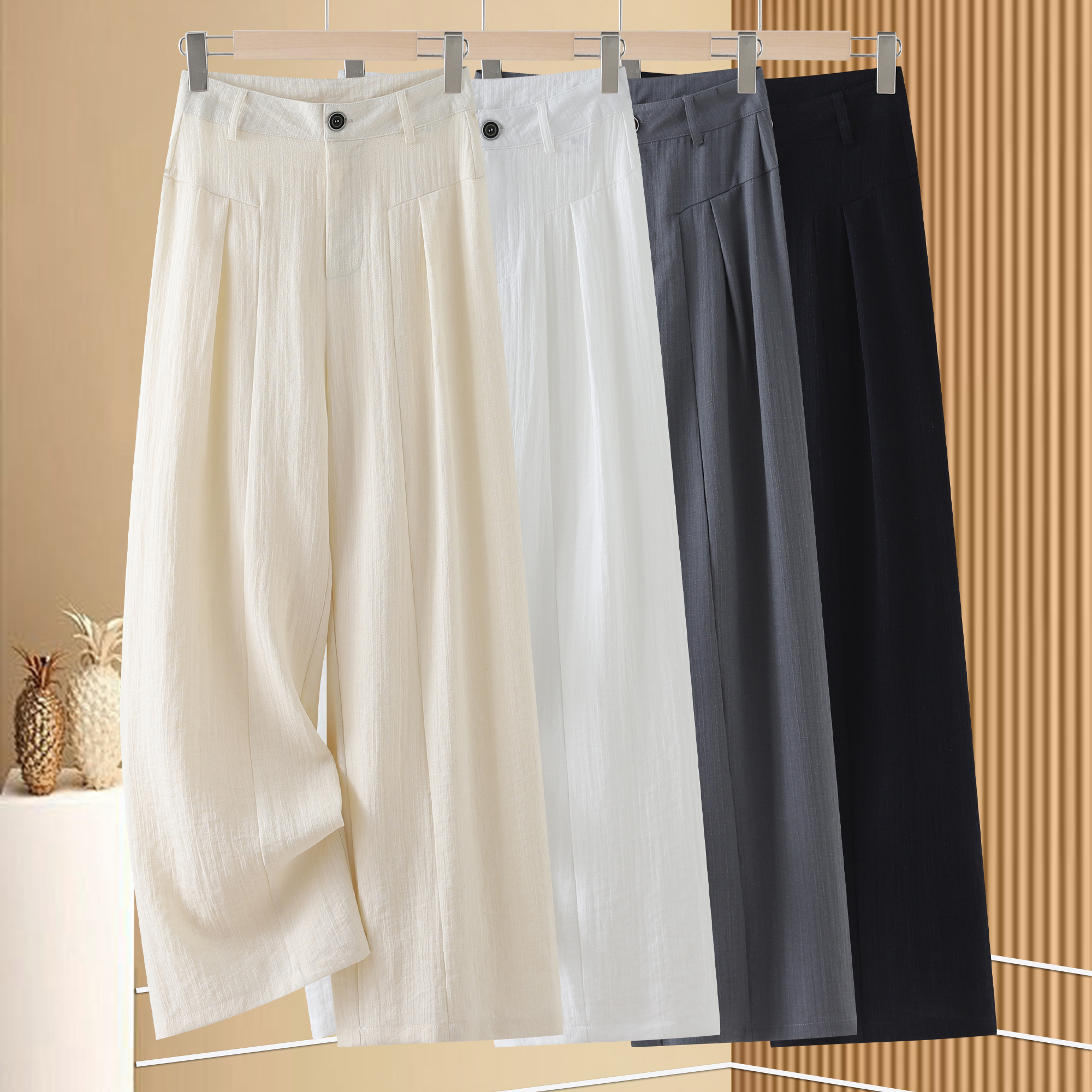 【夏季天丝亚麻】休闲阔腿裤高腰垂感松紧垂感休闲长裤宽松显瘦夏季