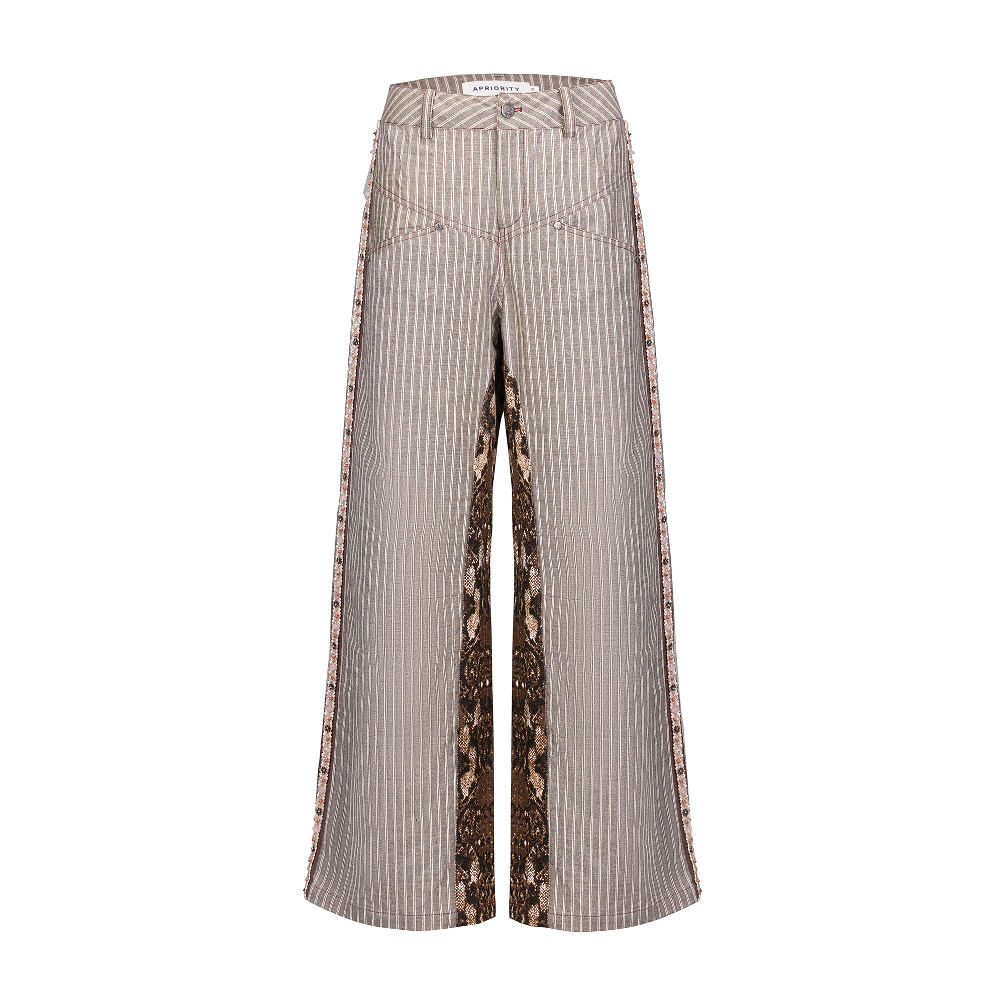 APRIORITY先验  蛇纹拼接条纹休闲裤宽松版型长裤