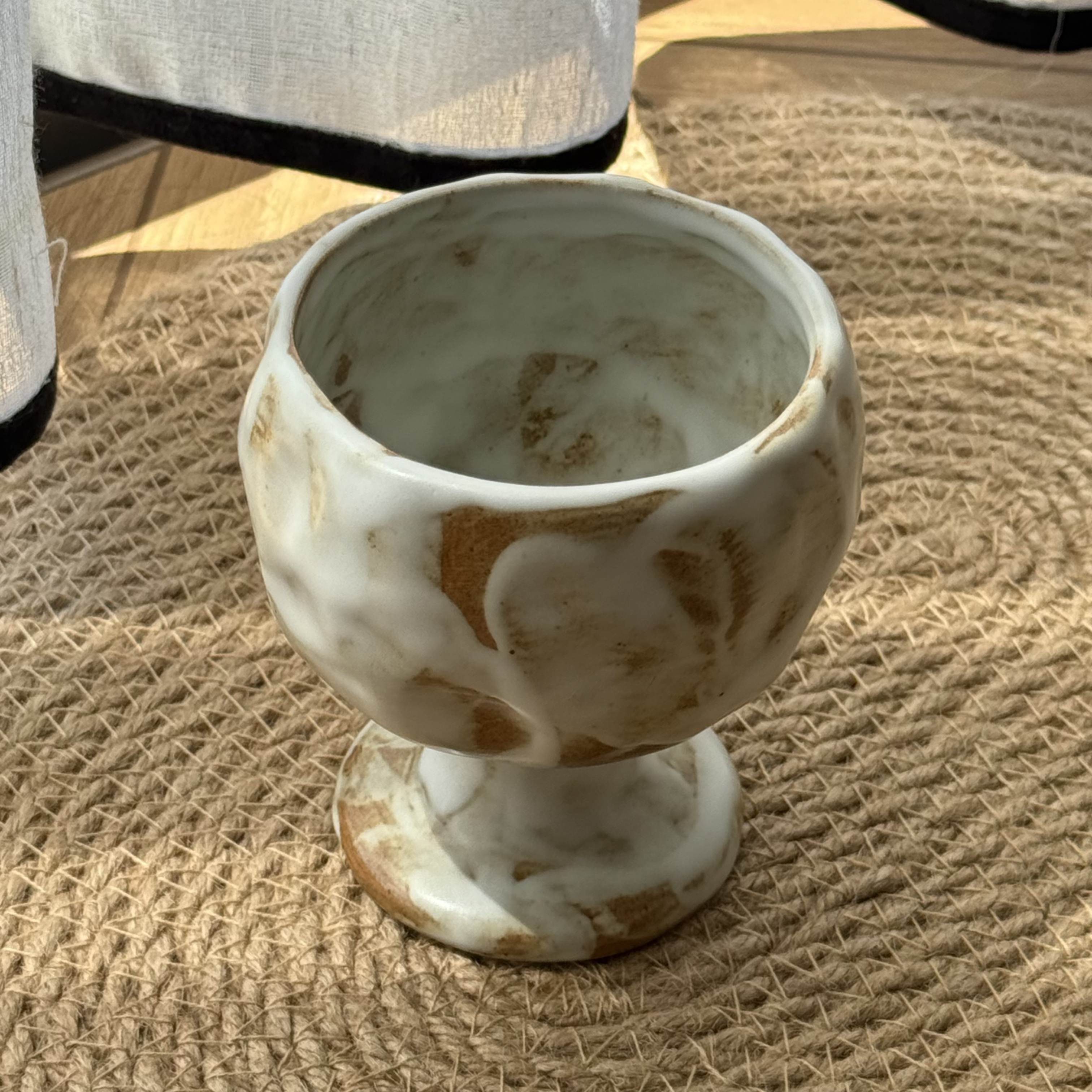 流云粗陶高脚咖啡杯高颜值复古小众可作甜品杯纯手工
