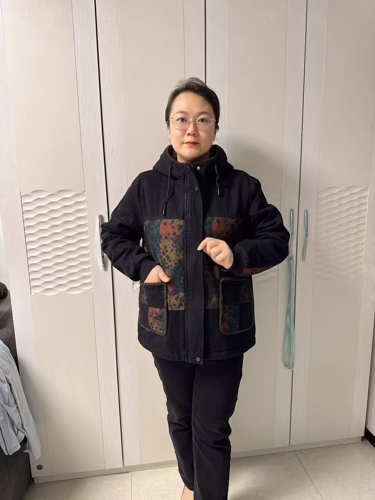 冬季水洗牛仔斜纹棉加绒加厚拼色棉衣