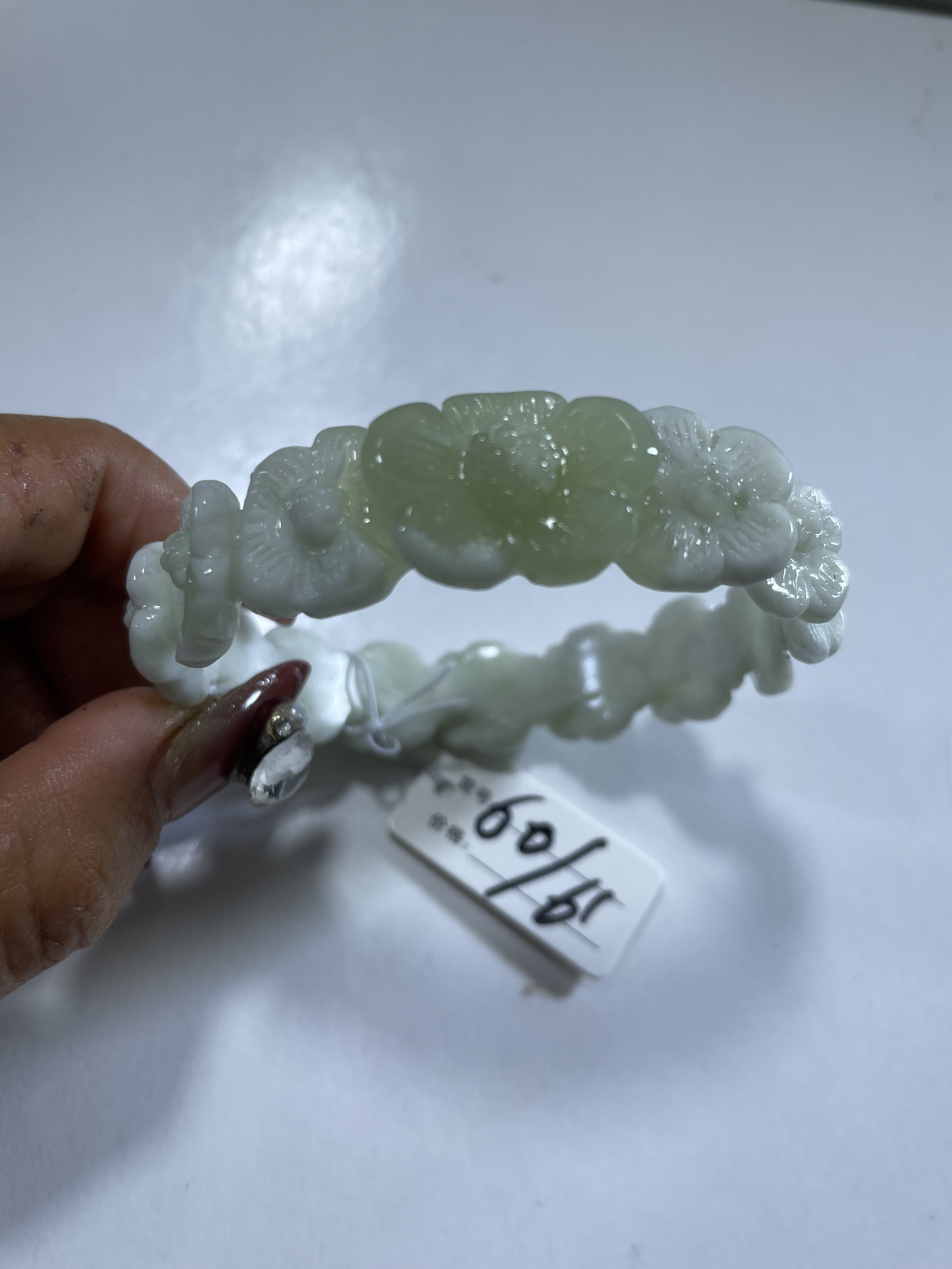 岫玉翠玉精雕梅花手镯60.61口径608号