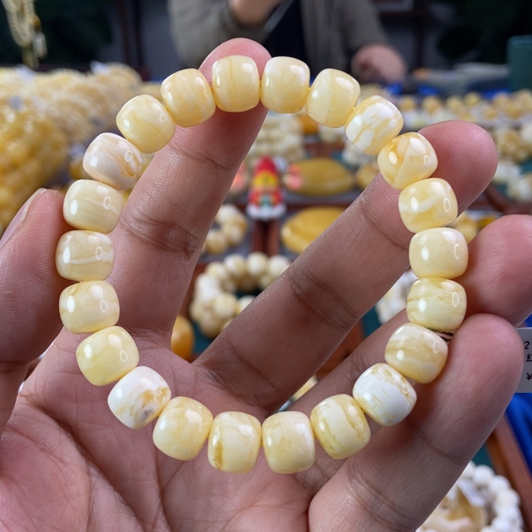 琥珀珠宝奇石未镶嵌10虎皮纹手串14.42