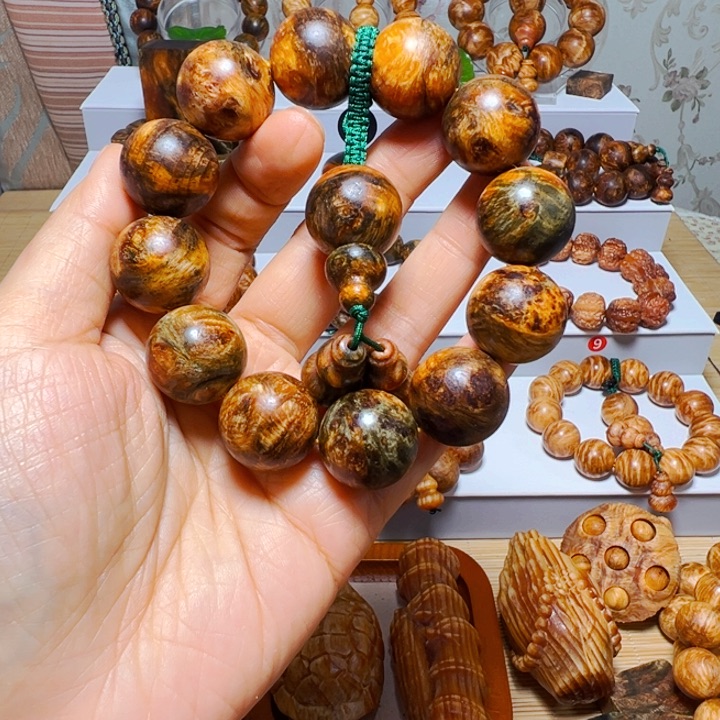 木质非金属琥珀木水墨丹青手串