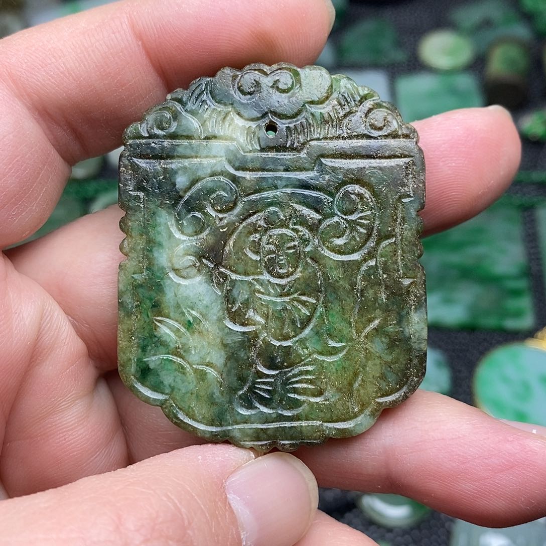 翡翠挂件未镶嵌缅甸天然翡翠福字牌