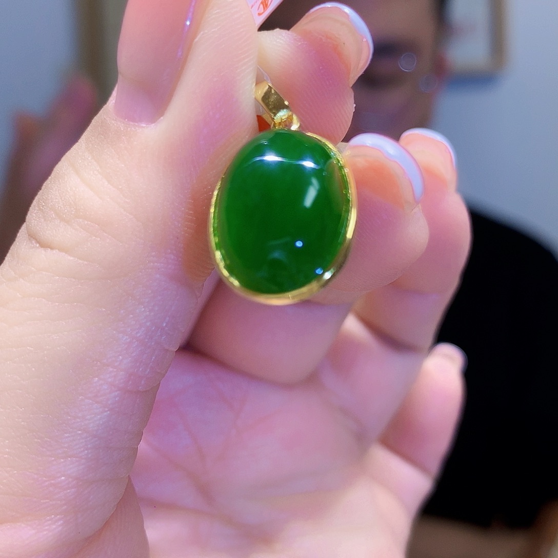 和田玉（碧玉）颈饰银S925镀金镶嵌