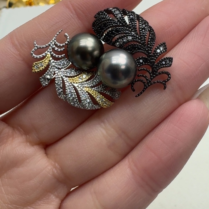 海水珍珠耳饰银S925镶嵌