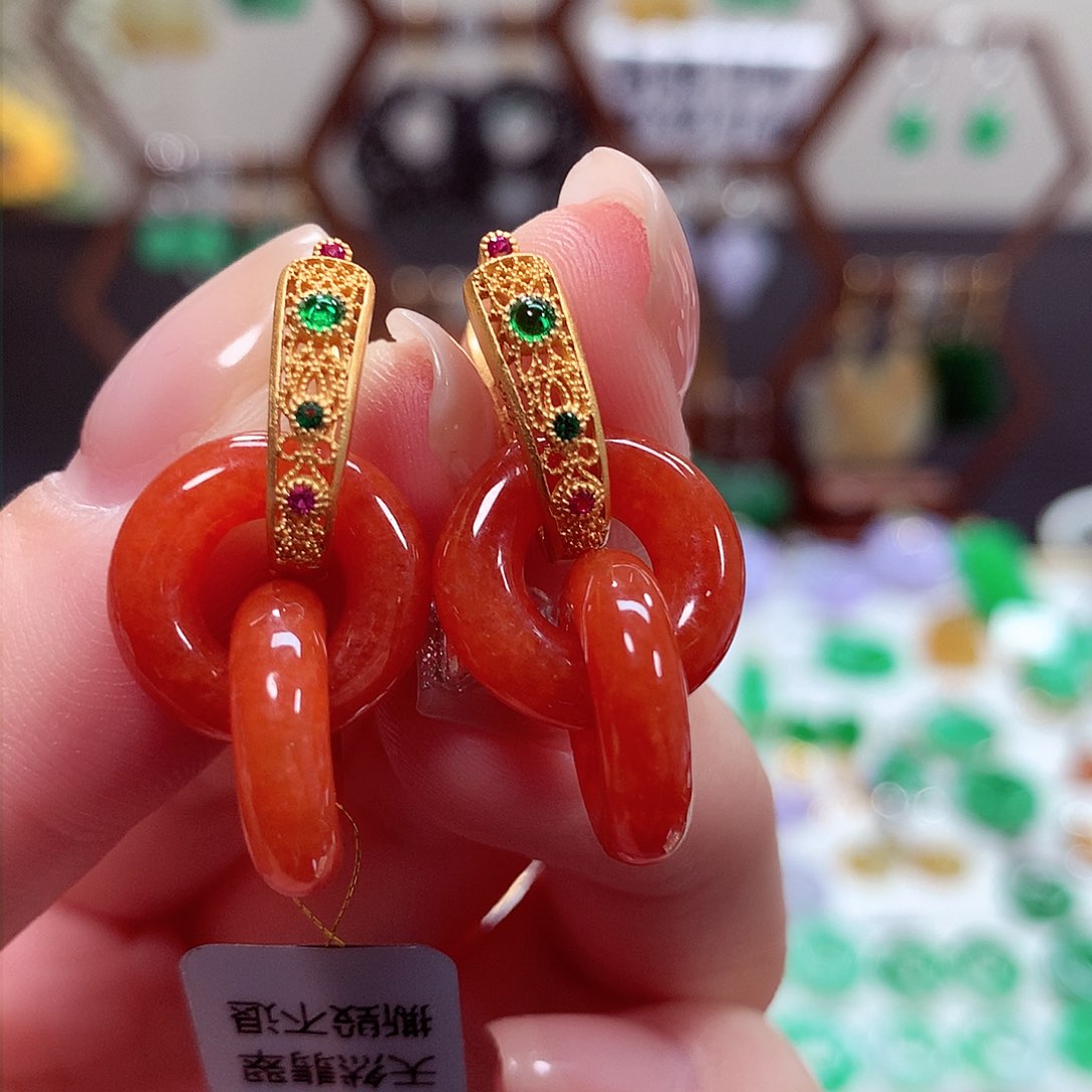 翡翠耳饰银S925镶嵌天然翡翠