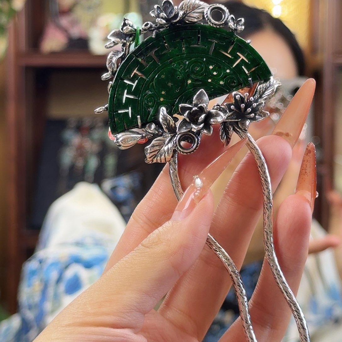 翡翠银S925镶嵌发饰