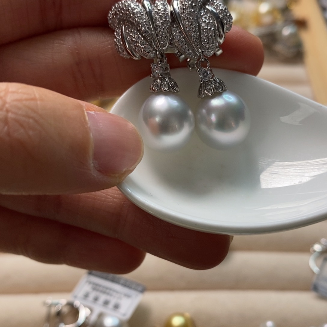 海水珍珠耳饰银S925镶嵌