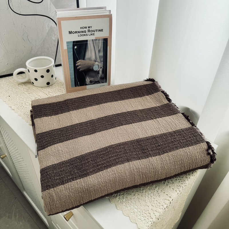 流苏毯【爱琴海 咖色】2X2.3米高端亲肤双人棉麻四季可铺可盖床盖毯