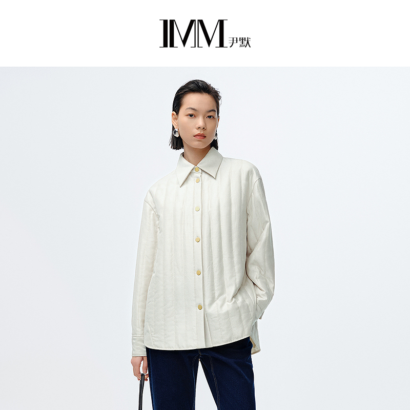 IMM尹默女装2025春季小翻领基线衬衫式棉服衬衫式醋酸棉服外套