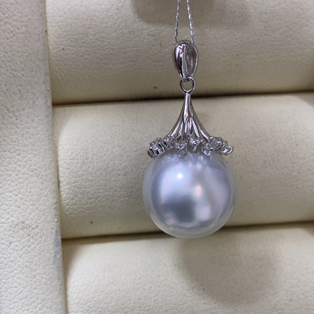 颈饰银S925镶嵌海水珍珠澳白吊坠13-14mm