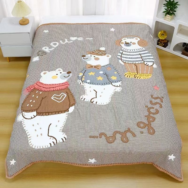 【呆萌小熊】双人200*230cm亲肤可爱卡通柔软纱布棉泡芙被