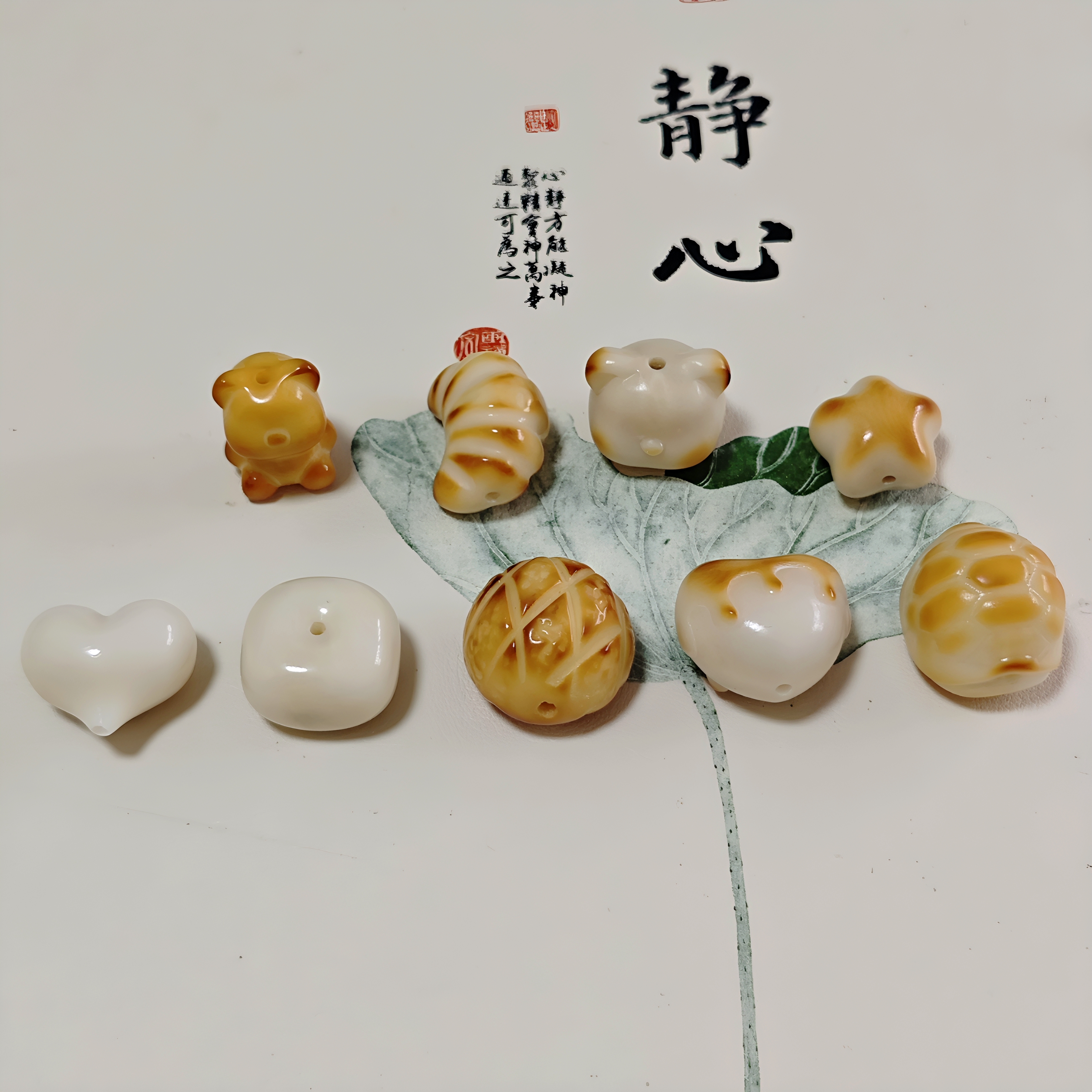 非金属珐琅手链 天然象牙果碳烤熊头diy配件编织手绳项链文玩挂件