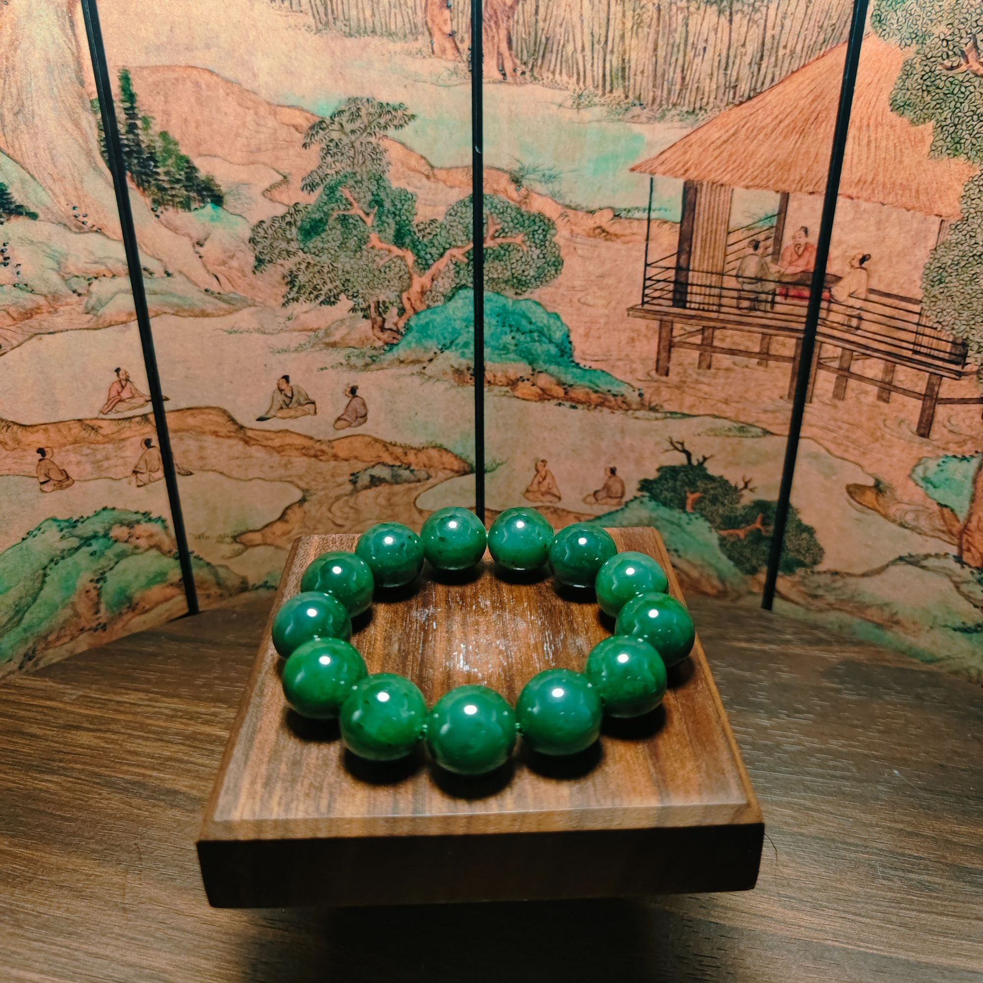 U和田玉碧玉圆珠手串（卡16）0363