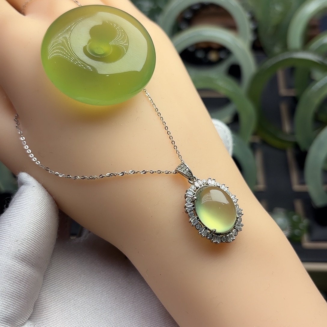 木***子蛇纹石玉银S925镶嵌平安扣➕挂件