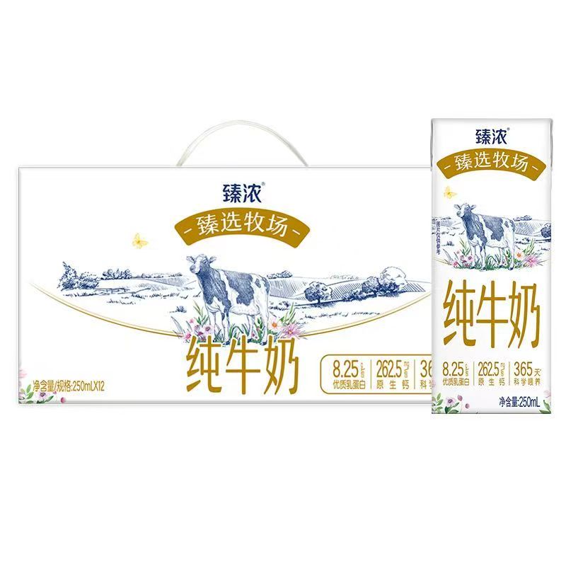 2提4月产伊利臻浓纯牛奶250ml*12盒整箱批发特价正品礼盒