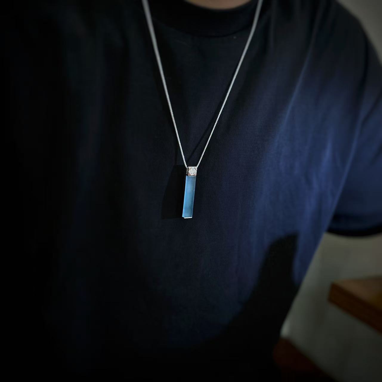 天然A货翡翠无事牌吊坠 S925银镀金项链 （配银链）