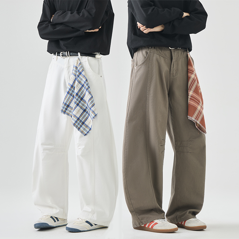 震森夏季美式水洗弯刀休闲裤男女同款宽松baggy版型垂感镰刀裤子